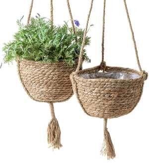 Natural Seagrass Hanging Planter Basket Set of 2